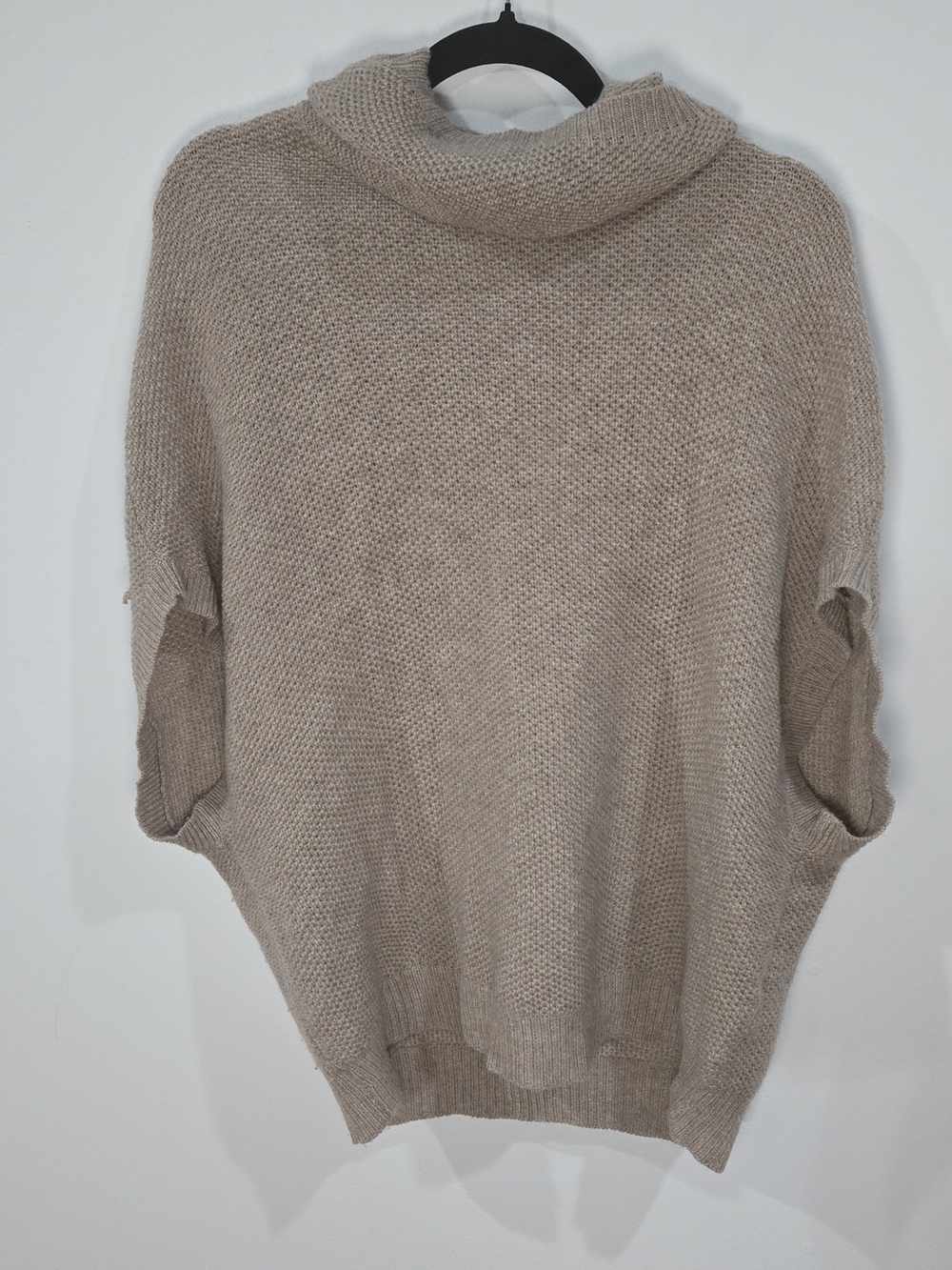 Raffi Sz S/P Women's Taupe Cowl-Neck Open-Sleeve Sweater